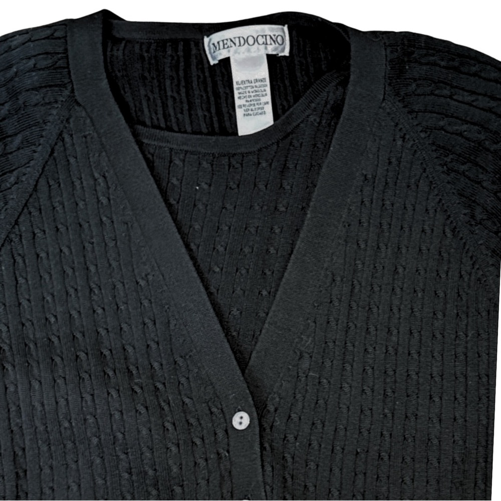 Mendocino Black Cable Knit Shell + Cardigan Twinset – Size XXL